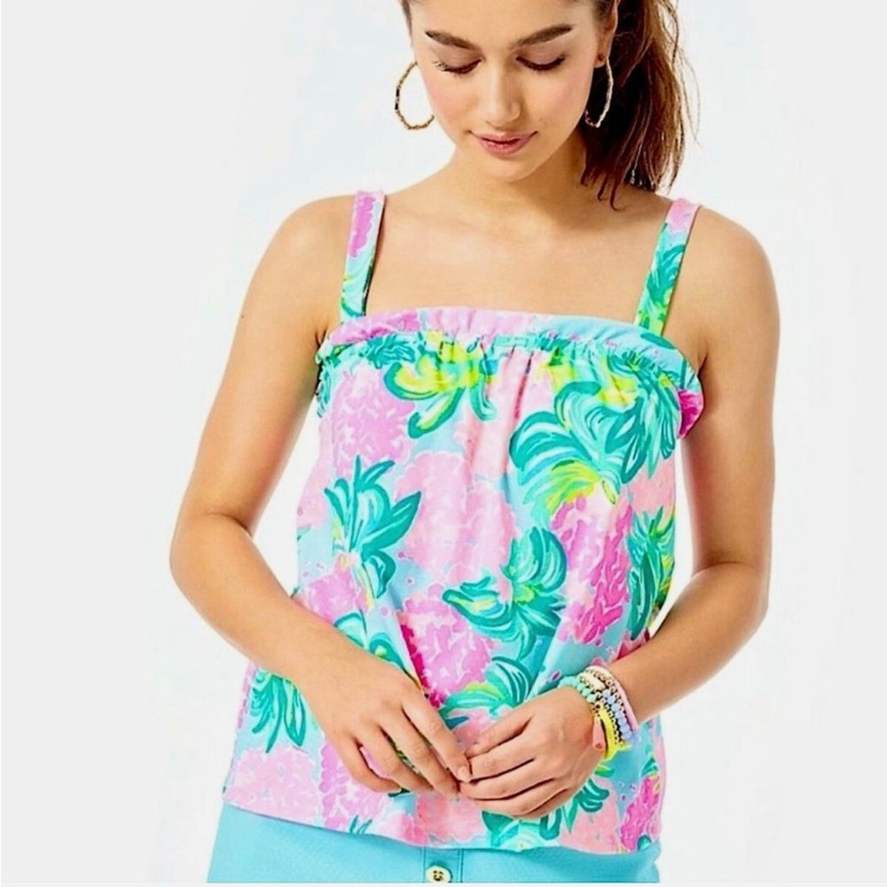 NWT Lilly Pulitzer Jia Top Blue Ibiza Pineapple Shake XS
